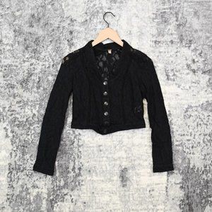 Vintage FREE PEOPLE Y2K Black Lace Goth Crop Jacket Top Size XS
